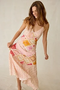 Jacquie The Label Esmeralda Patchwork Mixed Media Asymmetric Maxi Dress