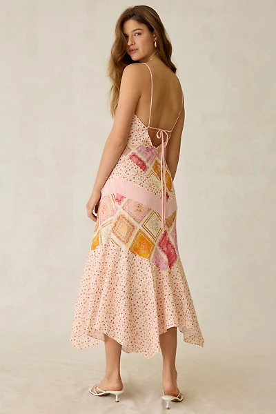 Jacquie The Label Esmeralda Patchwork Mixed Media Asymmetric Maxi Dress