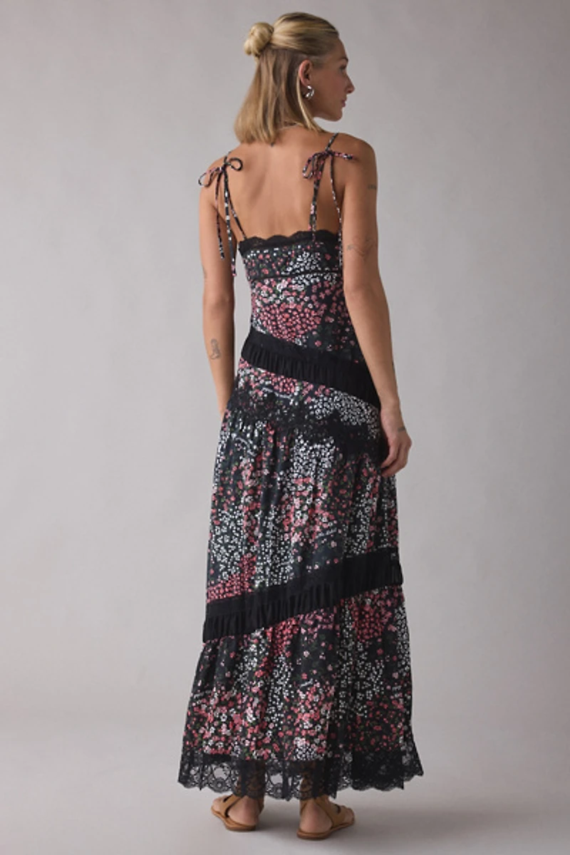 Jacquie The Label Amalia Asymmetric Lace Trim Maxi Dress