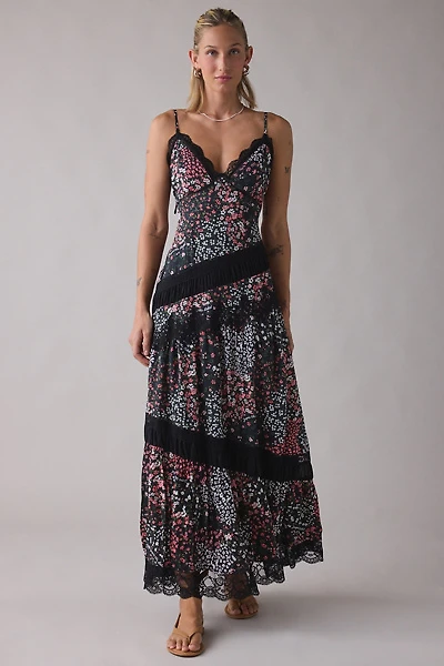 Jacquie The Label Amalia Asymmetric Lace Trim Maxi Dress