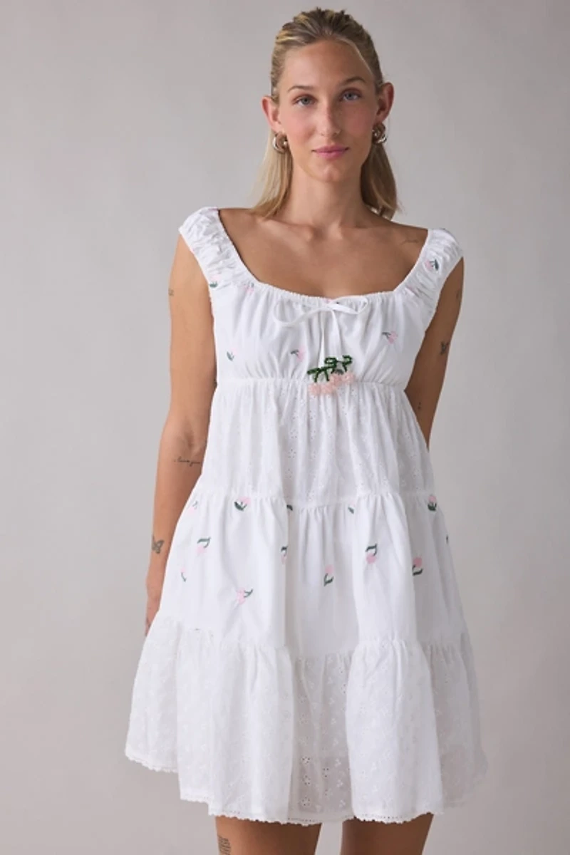 Jacquie The Label Roselle Embroidered Lace Babydoll Mini Dress