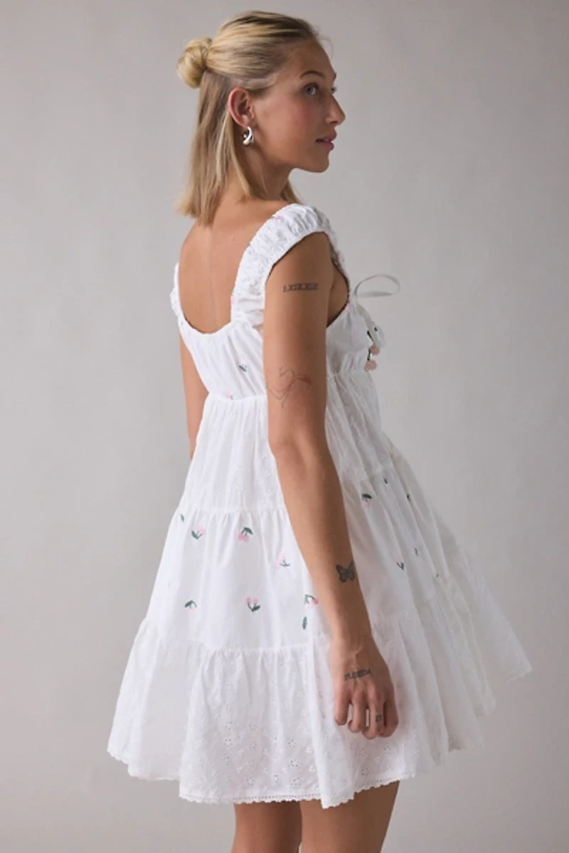 Jacquie The Label Roselle Embroidered Lace Babydoll Mini Dress