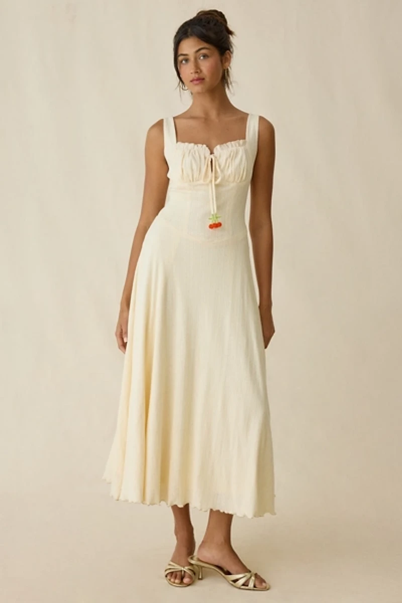 Jacquie The Label Yara Pointelle Milkmaid Midi Dress