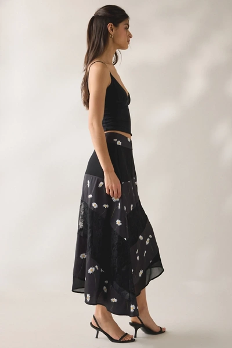 Jacquie The Label Gabriela Spliced Asymmetric High-Low Midi Skirt