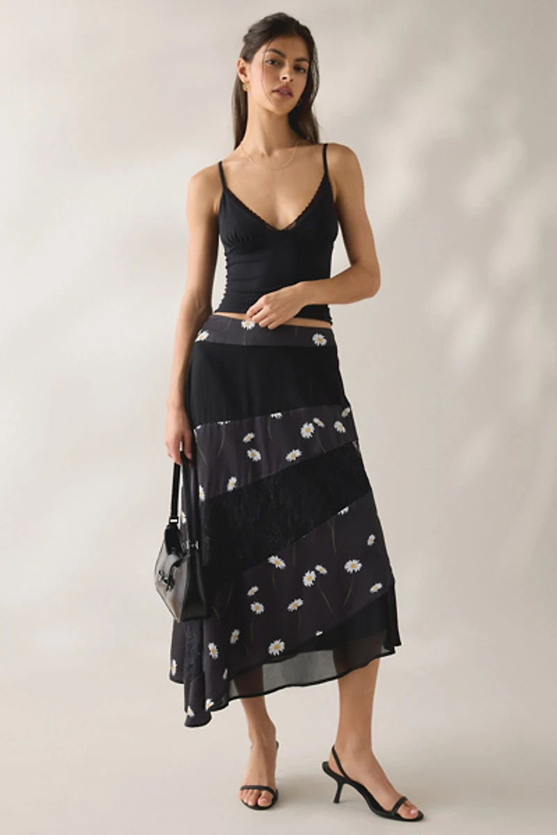 Jacquie The Label Gabriela Spliced Asymmetric High-Low Midi Skirt