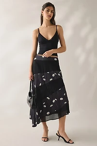 Jacquie The Label Gabriela Spliced Asymmetric High-Low Midi Skirt