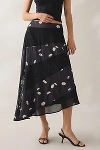 Jacquie The Label Gabriela Spliced Asymmetric High-Low Midi Skirt