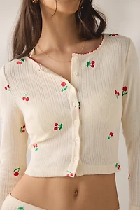 Jacquie The Label Yara Cherry Embroidered Pointelle Crop Cardigan