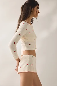 Jacquie The Label Yara Cherry Embroidered Pointelle Crop Cardigan
