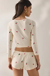 Jacquie The Label Yara Cherry Embroidered Pointelle Crop Cardigan