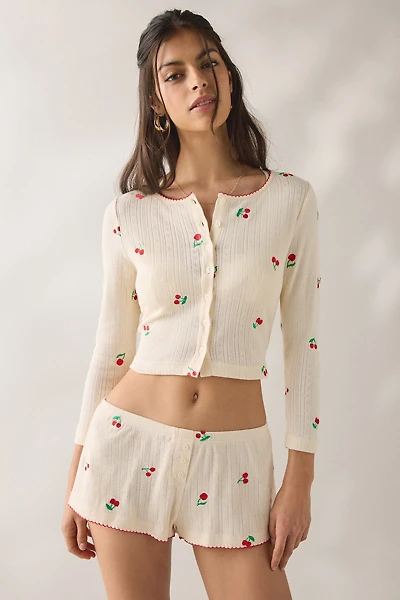 Jacquie The Label Yara Cherry Embroidered Pointelle Crop Cardigan