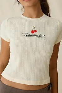 Jacquie The Label Yara Beaded Cherry Graphic Baby Tee