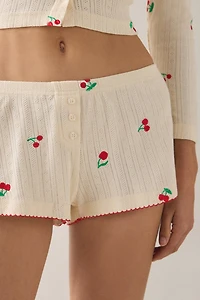 Jacquie The Label Yara Cherry Embroidered Pointelle Lounge Shorts