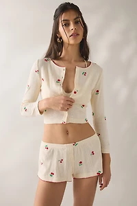 Jacquie The Label Yara Cherry Embroidered Pointelle Lounge Shorts