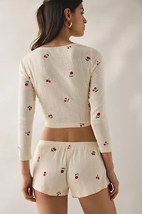 Jacquie The Label Yara Cherry Embroidered Pointelle Lounge Shorts