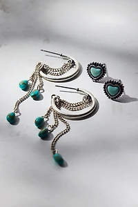 Protector Turquoise Charm Hoop & Stud Earring Set