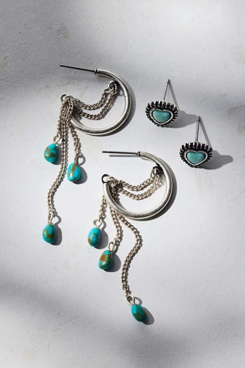 Protector Turquoise Charm Hoop & Stud Earring Set