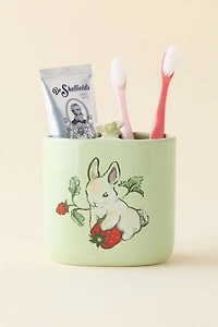Strawberry Bunny Ceramic Toothbrush Holder