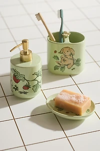 Strawberry Bunny Ceramic Toothbrush Holder