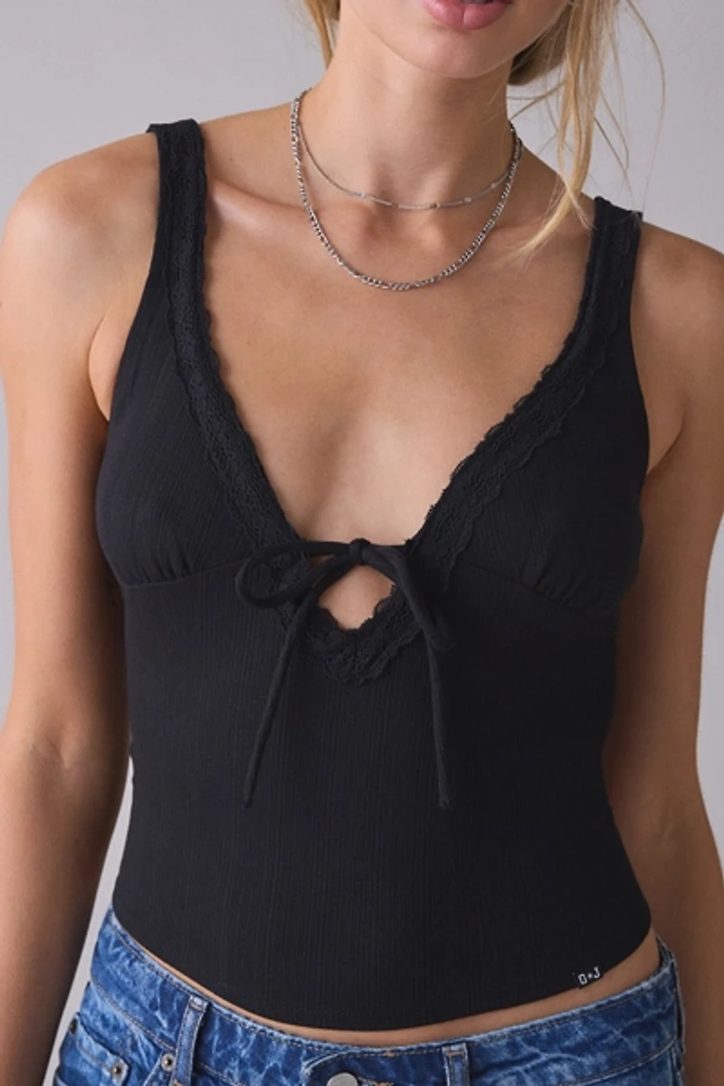 GUESS JEANS Lace Trim Rib Tank Top