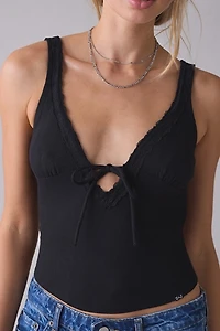 GUESS JEANS Lace Trim Rib Tank Top