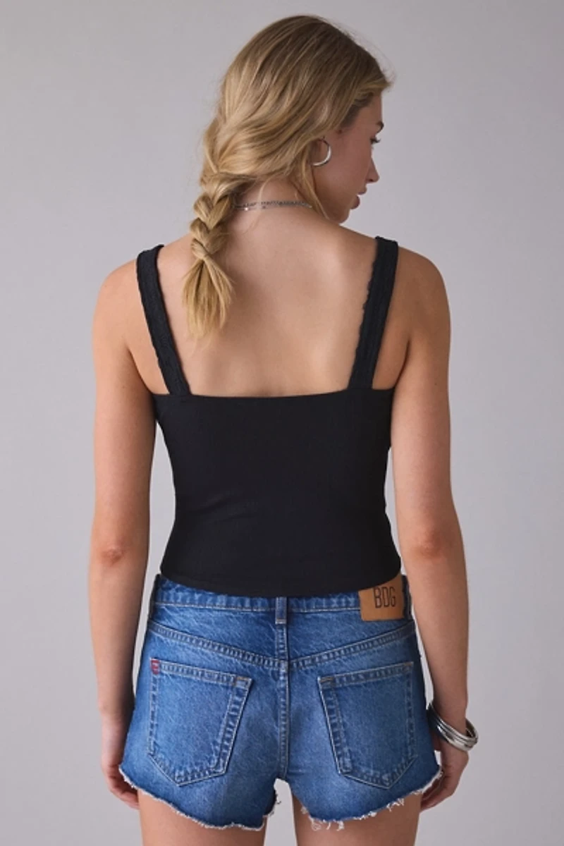 GUESS JEANS Lace Trim Rib Tank Top