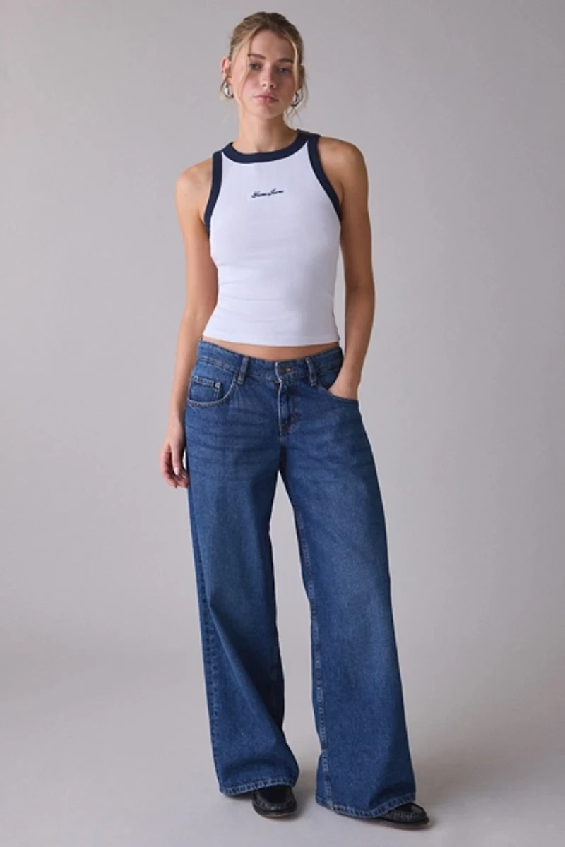 GUESS JEANS Embroidered Logo Graphic Rib Tank Top