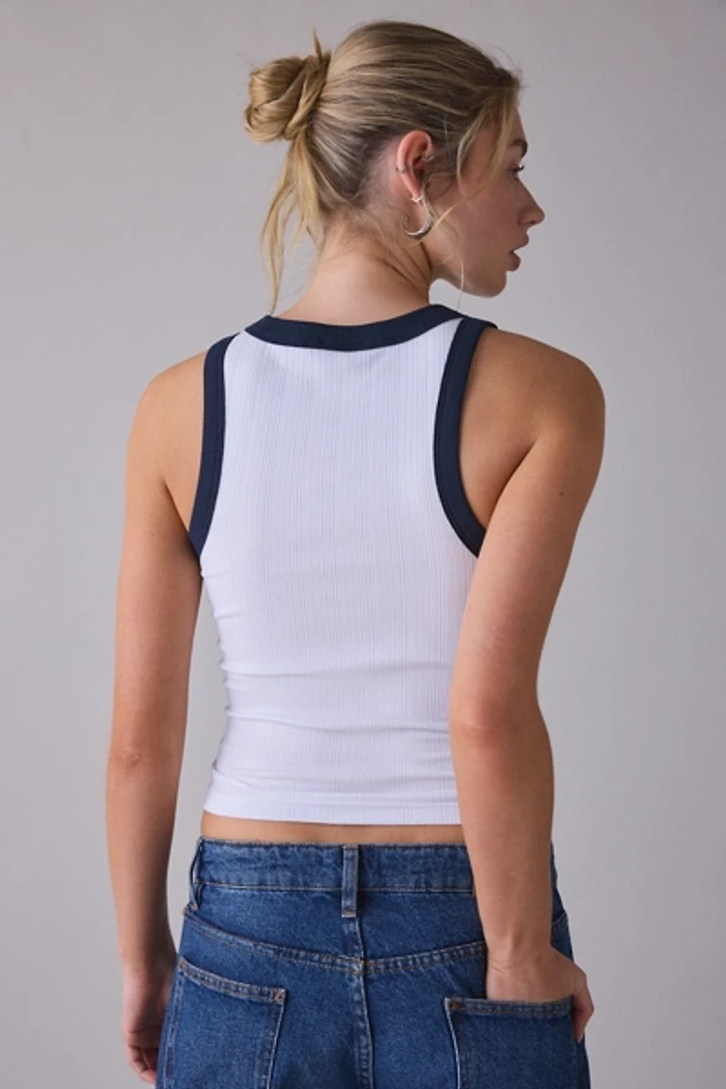 GUESS JEANS Embroidered Logo Graphic Rib Tank Top