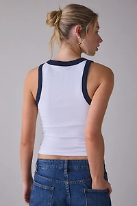 GUESS JEANS Embroidered Logo Graphic Rib Tank Top