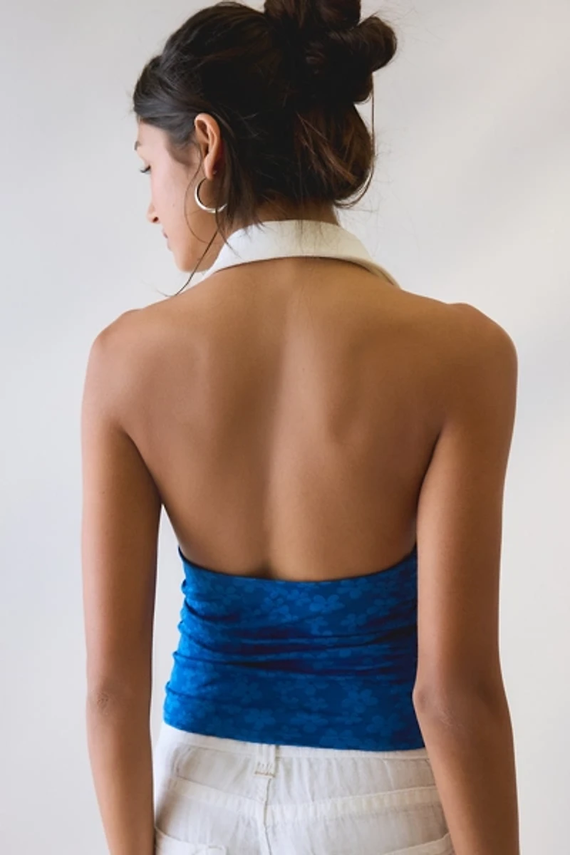 Kimchi Blue Ashtin Collared Flocked Floral Mesh Halter Top