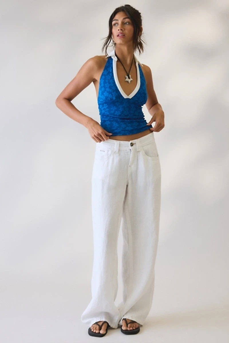 Kimchi Blue Ashtin Collared Flocked Floral Mesh Halter Top