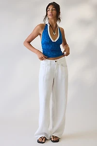 Kimchi Blue Ashtin Collared Flocked Floral Mesh Halter Top