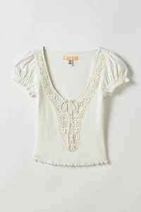 Kimchi Blue Ophelia Crochet Trim Puff Sleeve Tee