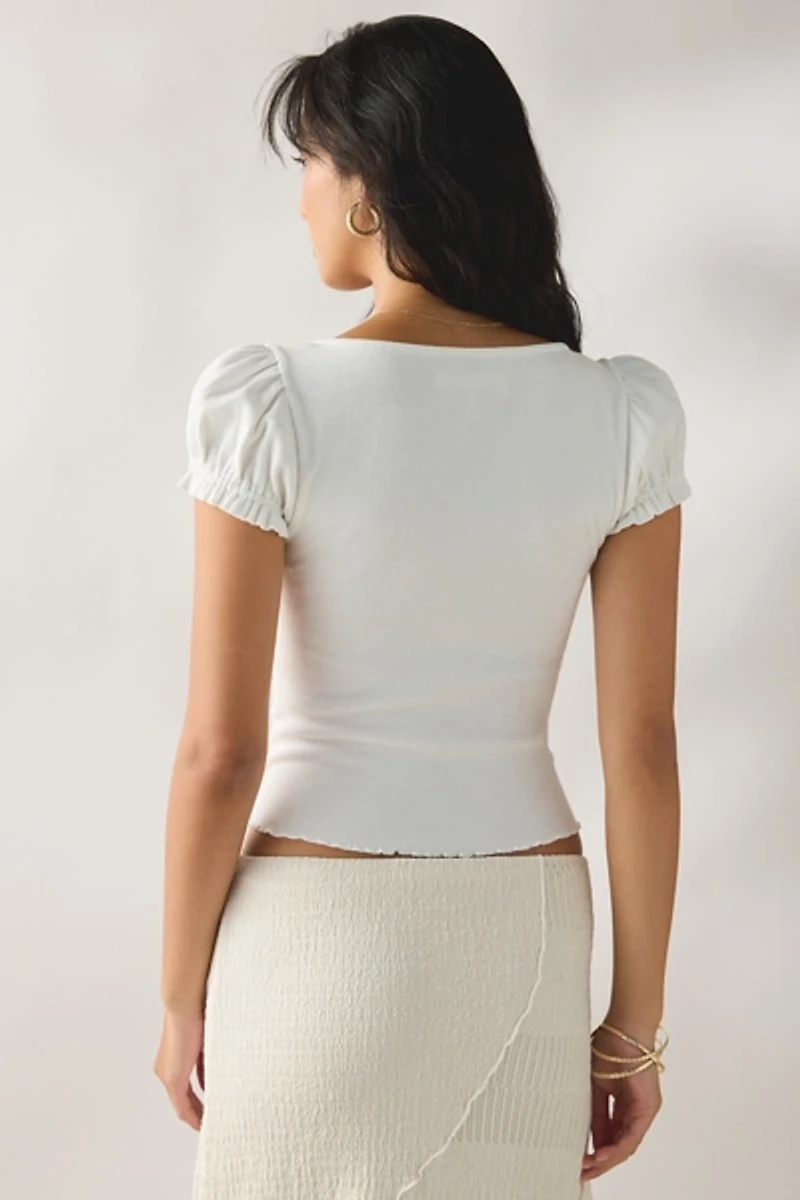 Kimchi Blue Ophelia Crochet Trim Puff Sleeve Tee