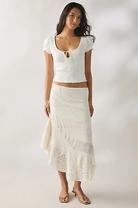 Kimchi Blue Ophelia Crochet Trim Puff Sleeve Tee