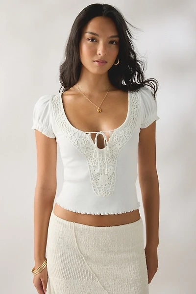 Kimchi Blue Ophelia Crochet Trim Puff Sleeve Tee