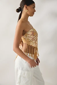 UO The Rain Beaded Embellished Fringe Tube Top