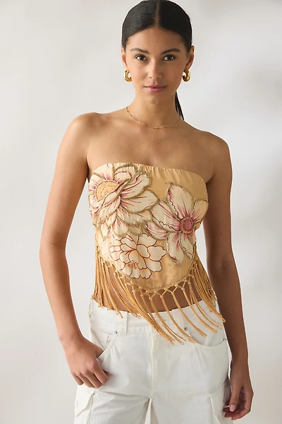UO The Rain Beaded Embellished Fringe Tube Top