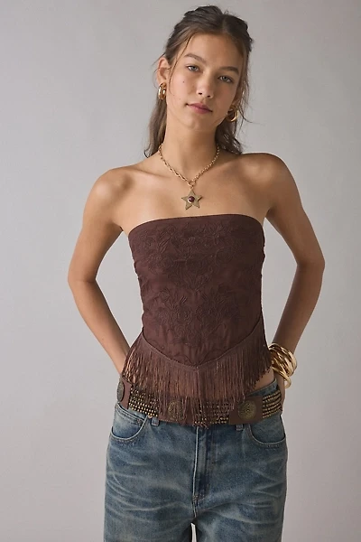 UO The Rain Tie-Back Fringe Tube Top