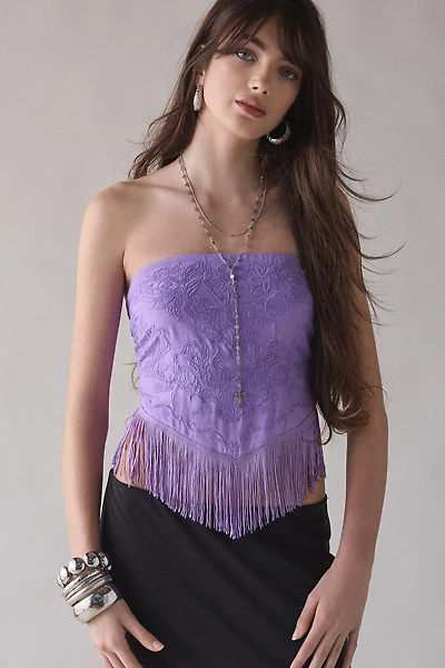 UO The Rain Tie-Back Fringe Tube Top