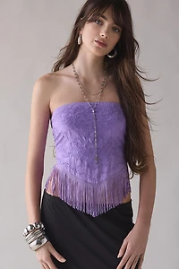 UO The Rain Tie-Back Fringe Tube Top