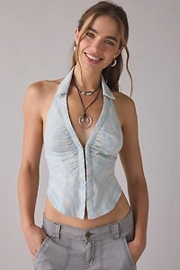 UO Tough Luck Slim Collared Plunging Halter Top
