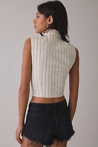 GUESS JEANS Striped Denim Sleeveless Cropped Shirt