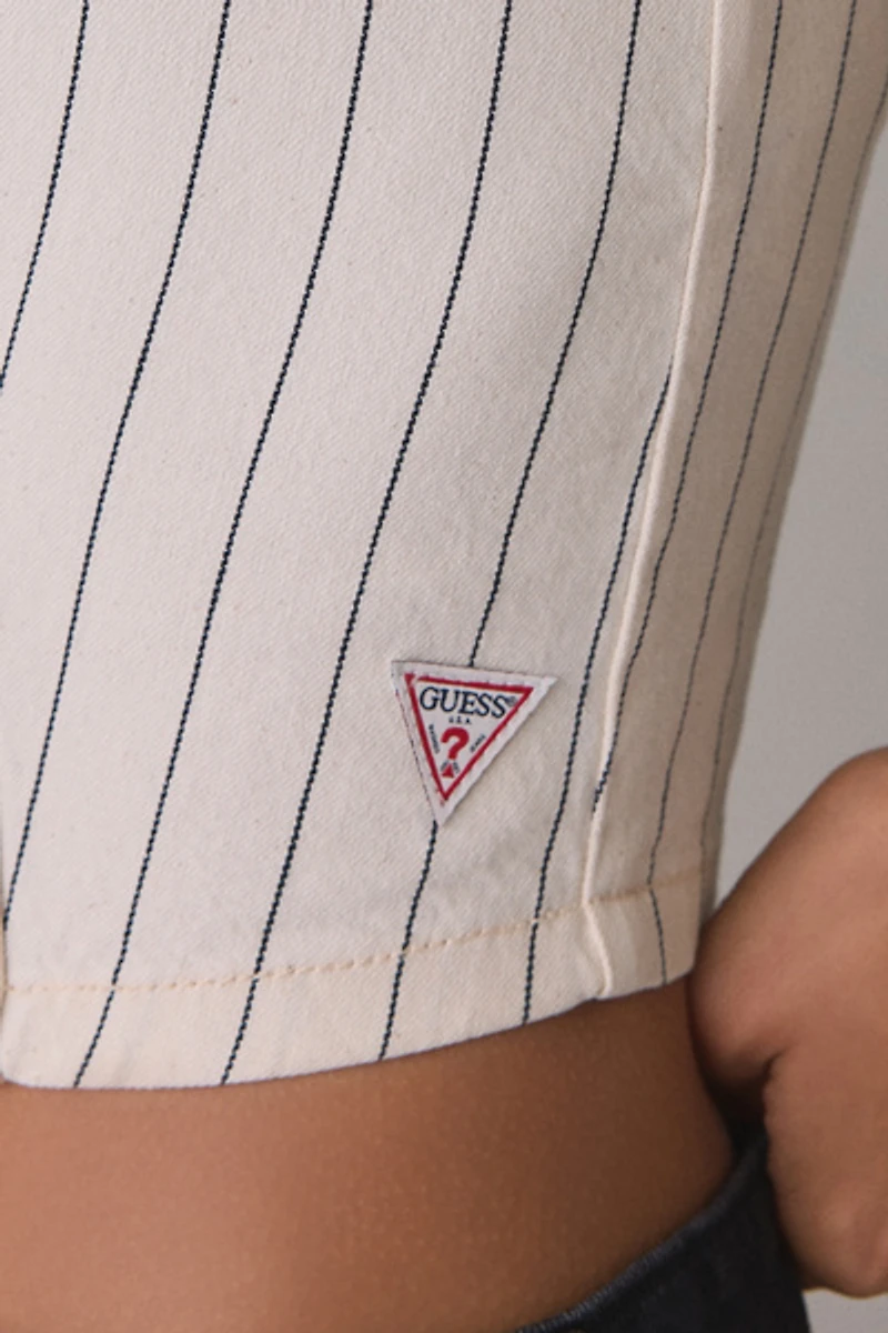 GUESS JEANS Striped Denim Sleeveless Cropped Shirt