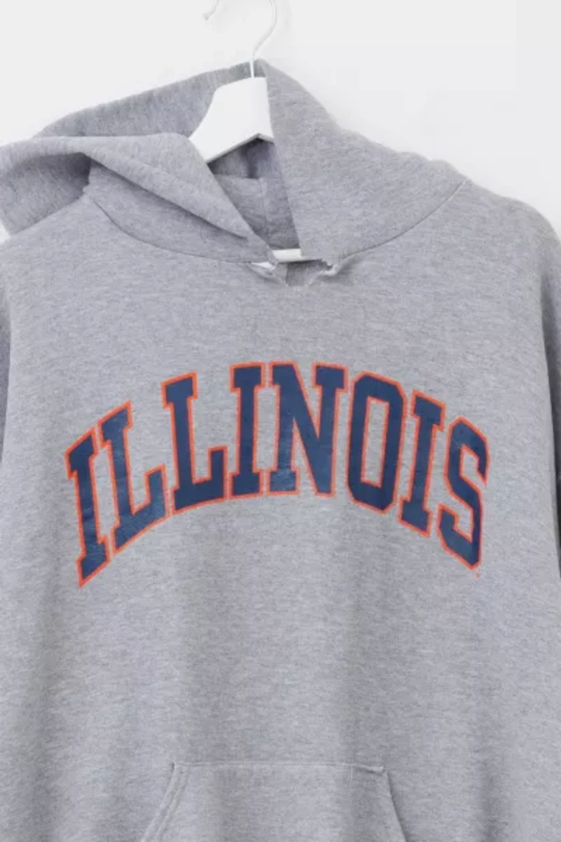 Vintage Y2K Distressed Russell Athletic Illinois Spell Out Pullover Graphic Hoodie Sweatshirt