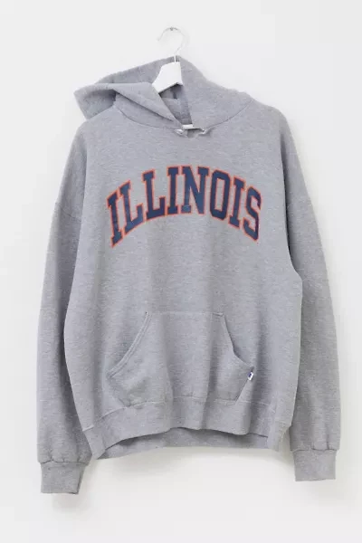 Vintage Y2K Distressed Russell Athletic Illinois Spell Out Pullover Graphic Hoodie Sweatshirt