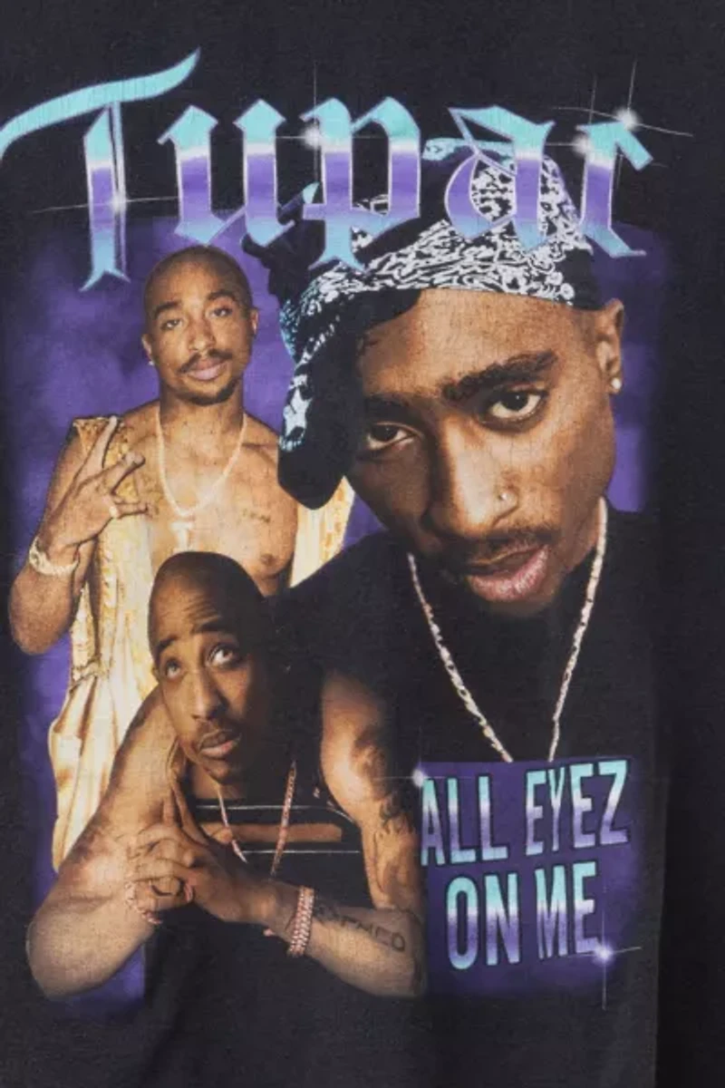 Vintage Y2K Tupac All Eyez On Me Distressed Black Graphic T-Shirt