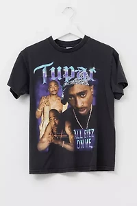 Vintage Y2K Tupac All Eyez On Me Distressed Black Graphic T-Shirt