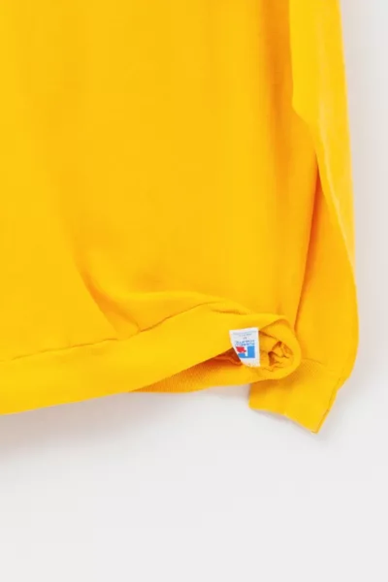 Vintage 1980s Russell Athletic Spell Out Yellow Hoodie Sweatshirt Made in USA