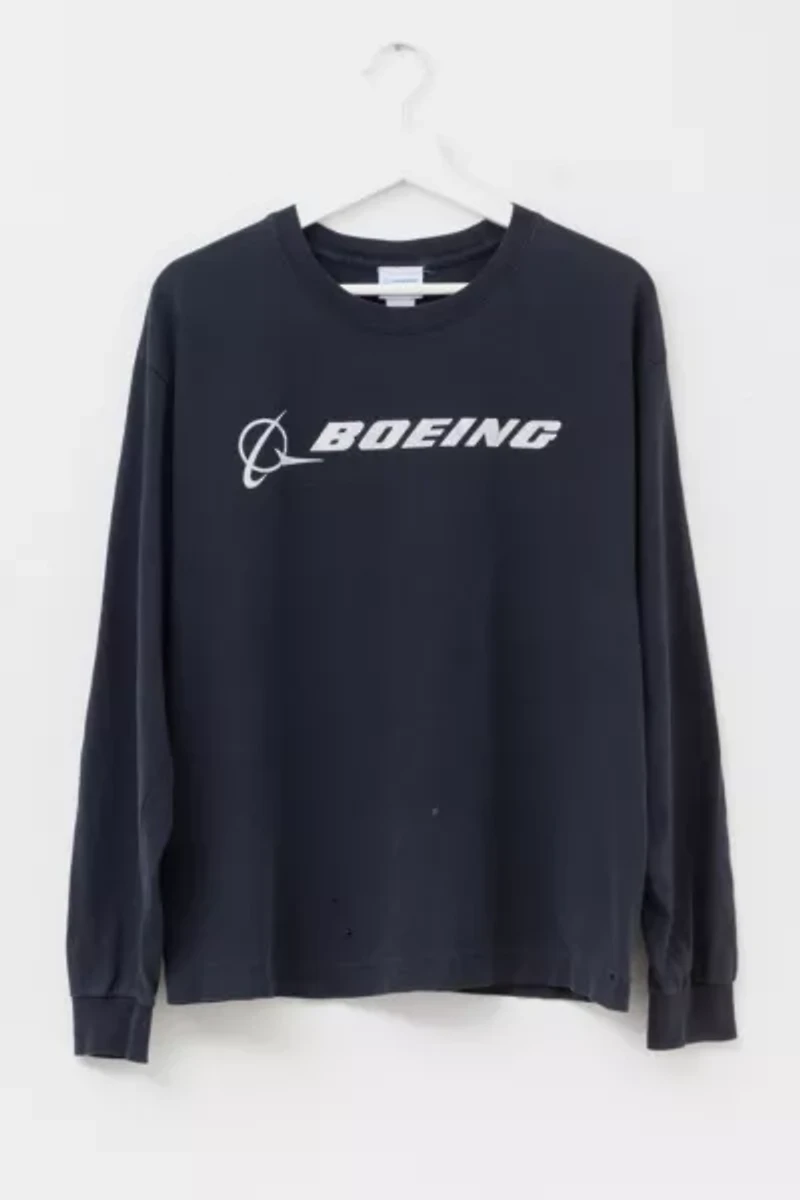 Vintage 1990s Distressed Boeing Black Long Sleeve Graphic T-Shirt